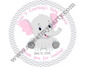 Pink and Grey Elephant Baby Shower stickers,thank you tags,(9ebb)